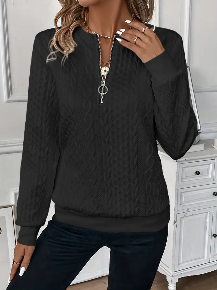 Damen Pullover mit halbem Reißverschluss | Weich &amp; warm für Herbst/Winter | Lockerer Schnitt mit Stehkragen | Farben Weiß/Schwarz/Grün