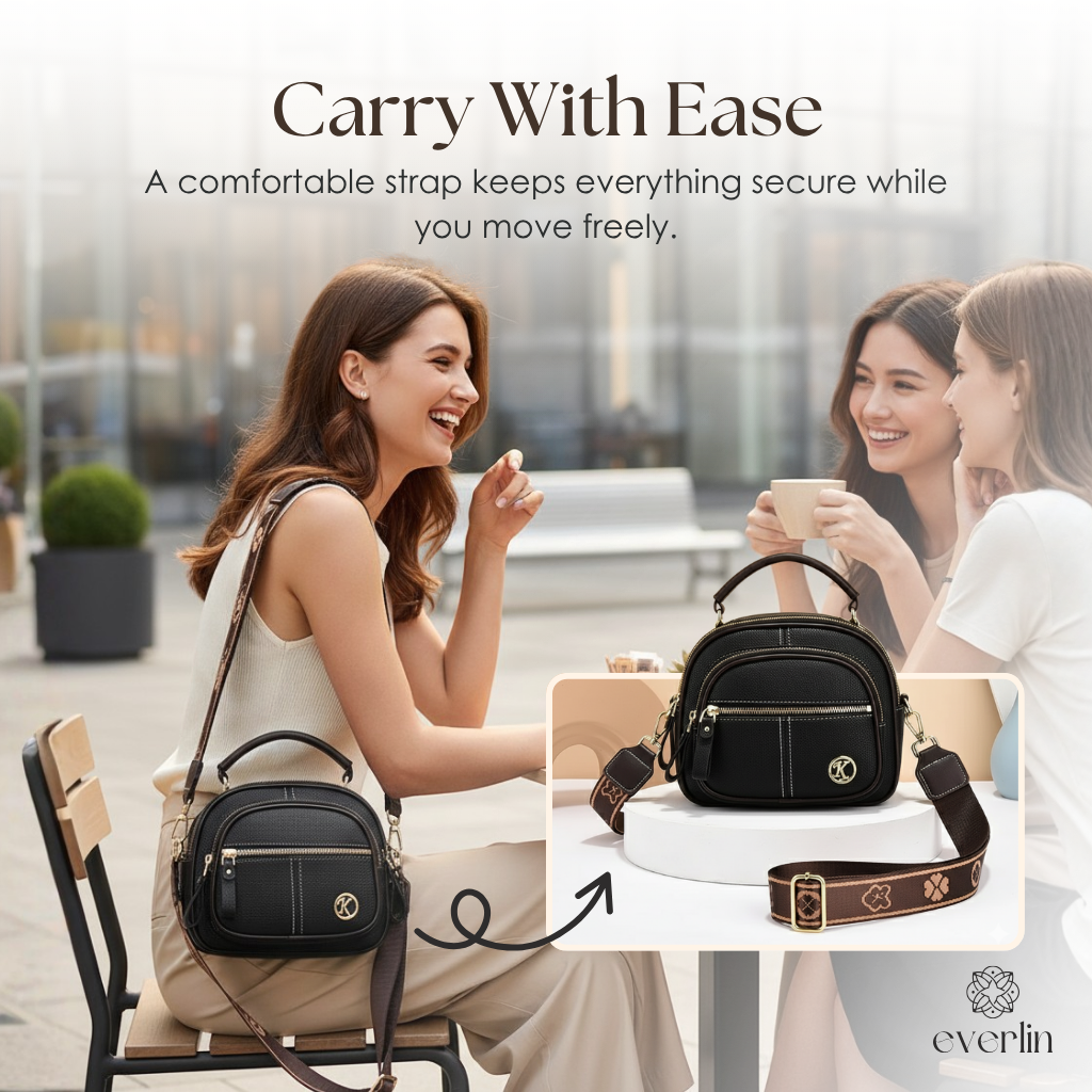 Crossbody/shoulder bag with multiple compartments | Compact &amp; organized with zipper | Adjustable strap | Everyday travel-proof
