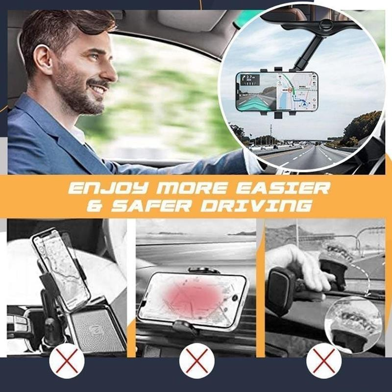 360° Drehbare Auto-Spiegel Handyhalterung | Ausziehbare Smartphone-Halterung bis 6,5 Zoll | Klappbar für Navigation auf Augenhöhe