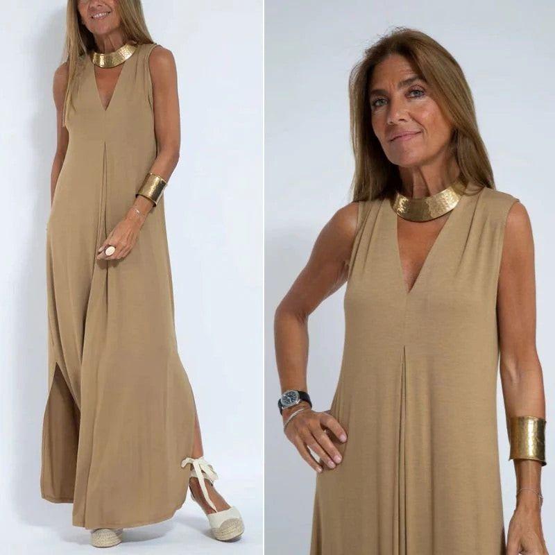 Damen Maxikleid mit V-Ausschnitt &amp; Cardigan | Langärmeliges Kleid für Alltag &amp; besondere Anlässe | Elegant &amp; Bequem