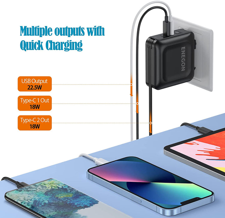 Powerbank | 15000 mAh mit AC-Stecker und Schnellladung für Smartphone und Tablet