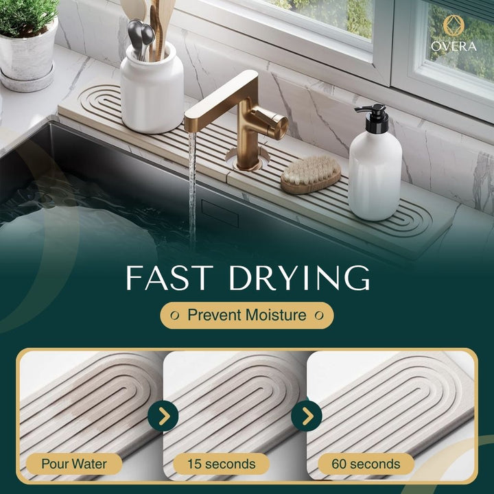 Superabsorbierende Steinmatte für Spüle &amp; Wasserhahn | Diatomit-Abtropfmatte 60 × 10 cm | Schnell trocknend &amp; geruchsarm