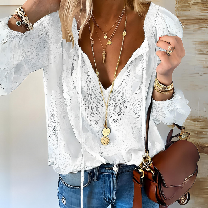 Bluse Im Boho Stil Mit Geschlitztem Ausschnitt Für Damen | Vintage