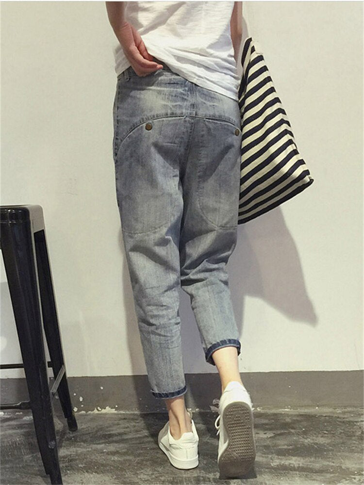 Gray cropped jeans for women | Washed