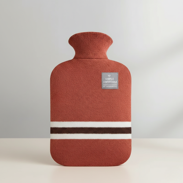 Wärmflasche 2 Liter mit Strickbezug | 25,5 × 15,5 cm Wärmflasche aus PVC mit 6–8 Std. Wärmespeicherung und großer Öffnung