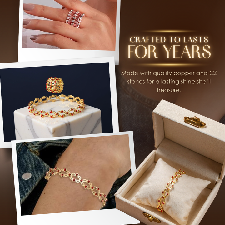 2-in-1 Ring &amp; Armband mit Zirkonia | Verstellbares Schmuckdesign für Finger &amp; Handgelenk | Kupferlegierung | Eleganter Look mit nur einem Handgriff