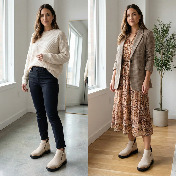 Damen Chelsea-Stiefeletten | Breite Zehenbox, seitlicher Reißverschluss und stabiler 4-cm-Blockabsatz