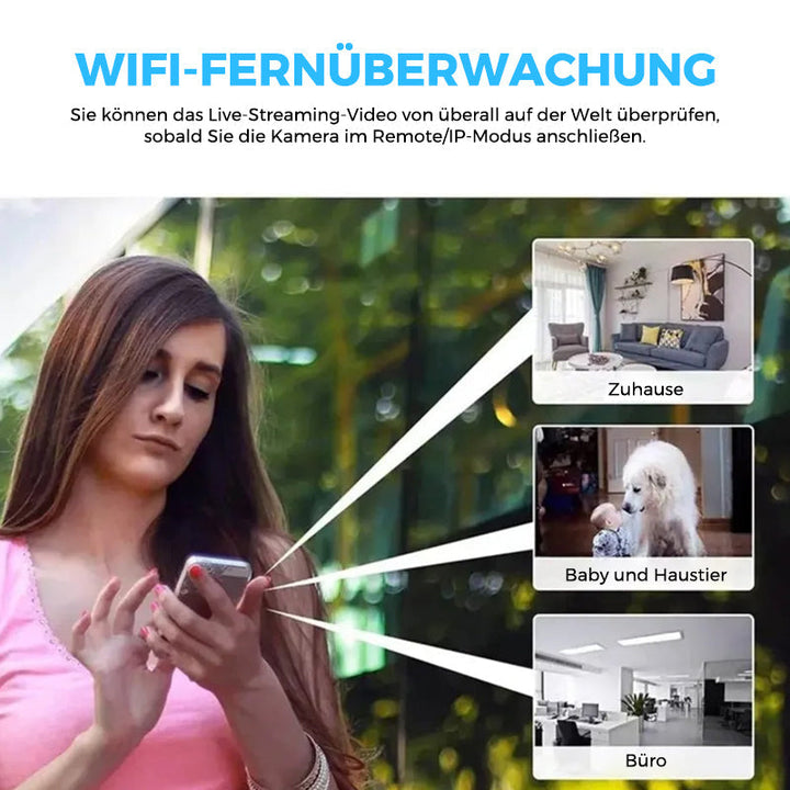 Mini caméra intérieure Wi-Fi 1080p avec vision nocturne | Détection de mouvement &amp; alertes push | Visualisation en direct via app avec audio | microSD 64 Go incluse