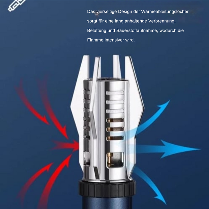 Winddichtes Jet-Feuerzeug mit blauer Flamme | 360° Zündung, Metallgehäuse &amp; Sicherheitsverriegelung | kompakt für Outdoor &amp; Alltag