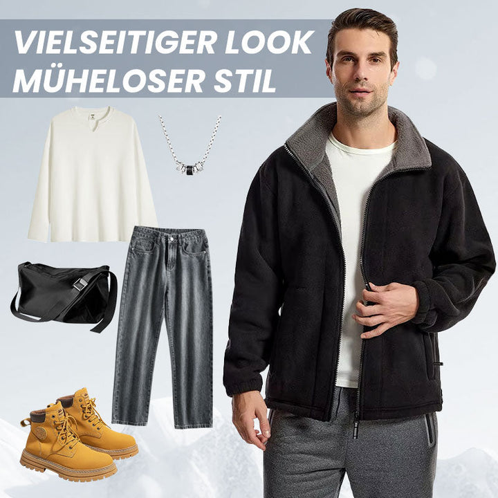 Herren Fleecejacke | Warme Jacke mit doppelseitigem Fleece, Stehkragen und durchgehendem Reißverschluss