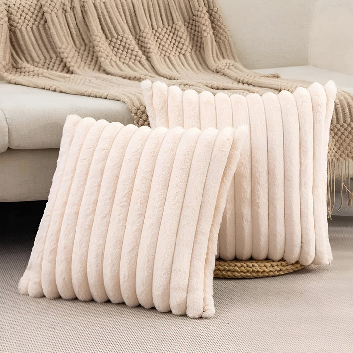 Dekokissenbezug weich | Kuscheliger Kissenbezug mit Boho-Streifen, gerippter Samtstruktur und Reißverschluss für Sofa und Bett