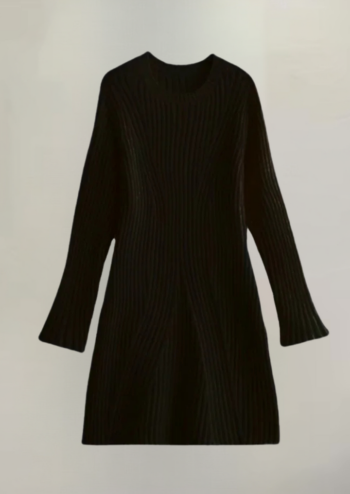 Damen Rippstrickkleid mit langen Ärmeln | Figurbetontes Midikleid mit Rundhalsausschnitt, weichem Stretch und bequemer Passform