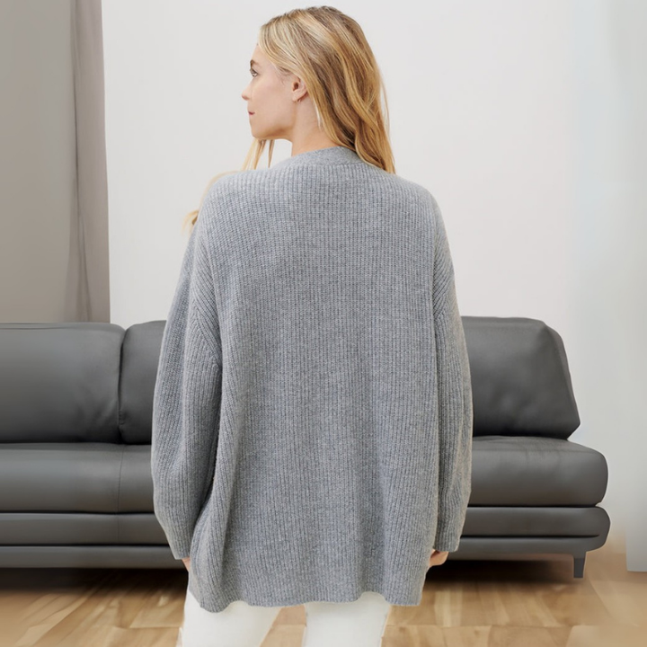Damen Oversize Strickjacke gerippt | Lockerer langer Cardigan mit strukturierter Rippoptik für Alltag, Büro und Lagenlooks