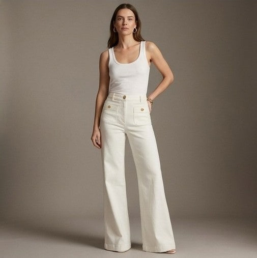 Damen High-Waist Hose | Weites Bein mit Bauchkontrollbund und 4-Wege-Stretch für eine gestreckte Silhouette