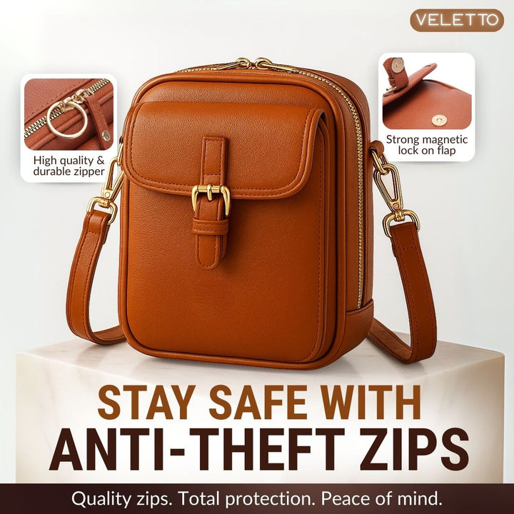 Damen Crossbody-Tasche mit Kartenfächern | Kleine Umhängetasche mit 2 Hauptfächern, Reißverschluss &amp; verstellbarem Gurt