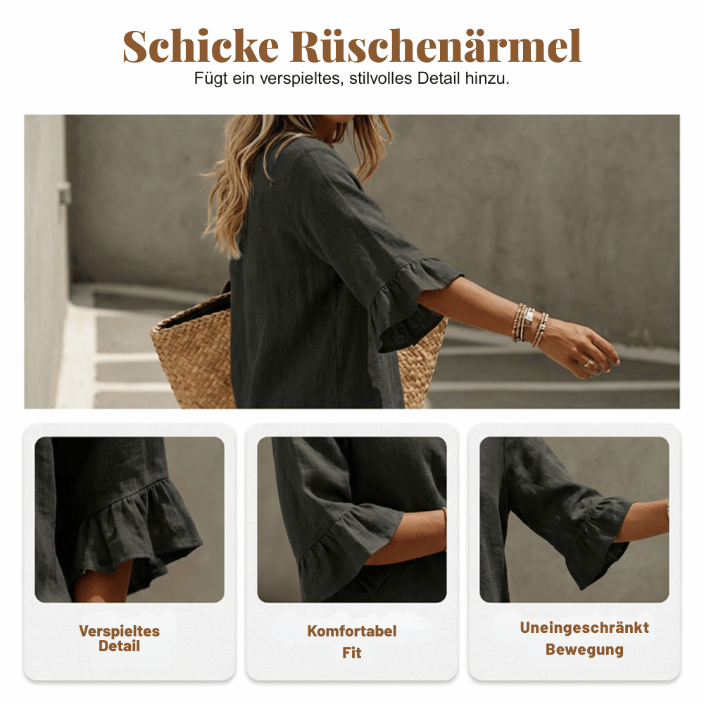 Damen-Loungeset | Zweiteiliges Set aus Baumwollmischung mit Rüschenärmeln und weiter Hose für Freizeit und Alltag