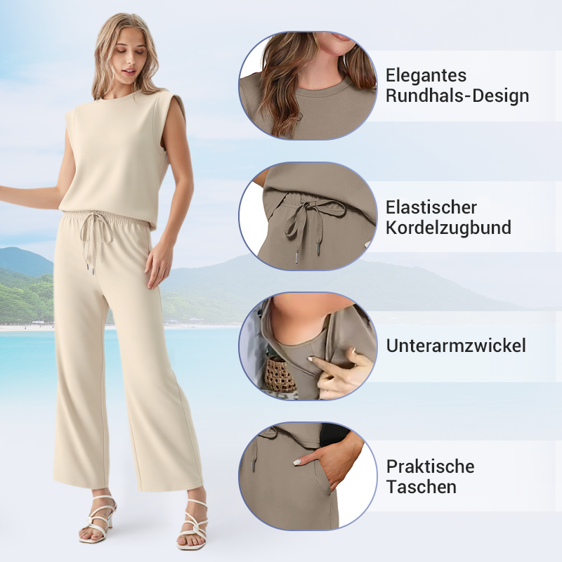 Damen Zweiteiler mit ärmellosem Top | Weite Hose im eleganten Set | Schicker Sommerlook für Alltag &amp; Anlass