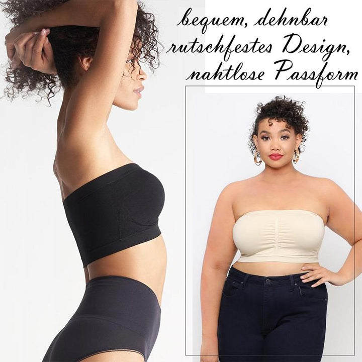 Trägerloser Bandeau-BH nahtlos &amp; rutschfest | Drahtlos, ultra dehnbar &amp; atmungsaktiv | Glättet Rücken/Seiten | Nylon