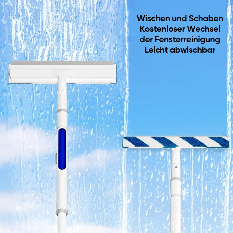 Fensterreiniger mit Teleskopstange &amp; Doppelabzieher | Streifenfreie Glasreinigung mit Sprühfunktion | Für Fenster &amp; Spiegel