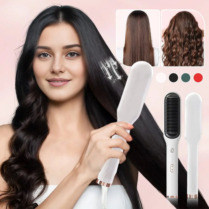 Hair straightening brush with ions | Anti-frizz comb | Quick straightener for all hair types