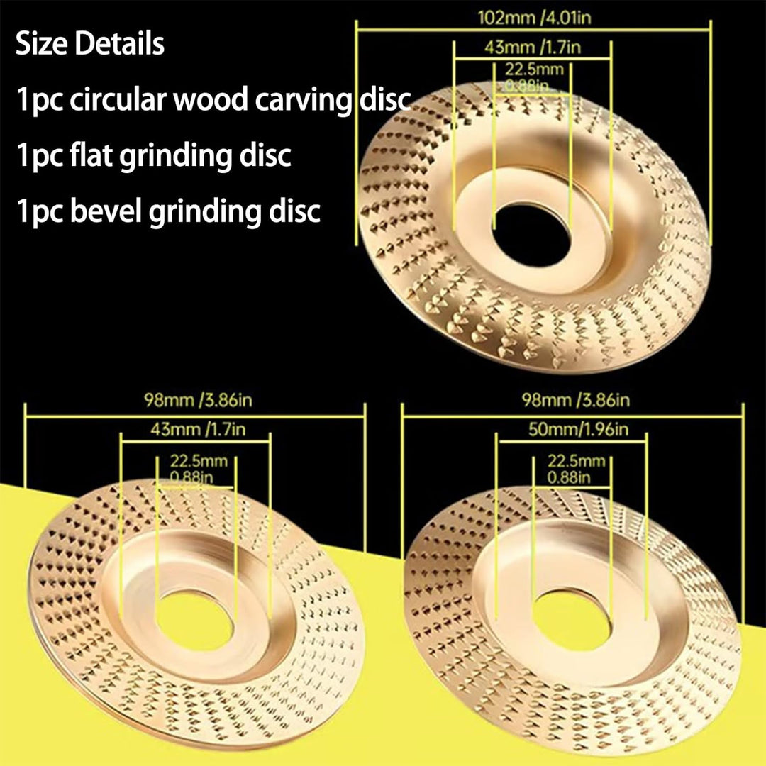 Holzschleifscheiben Set 3-teilig für Winkelschleifer | Carbonstahl für Schnitzen, Formen &amp; Glätten | GrindCraft