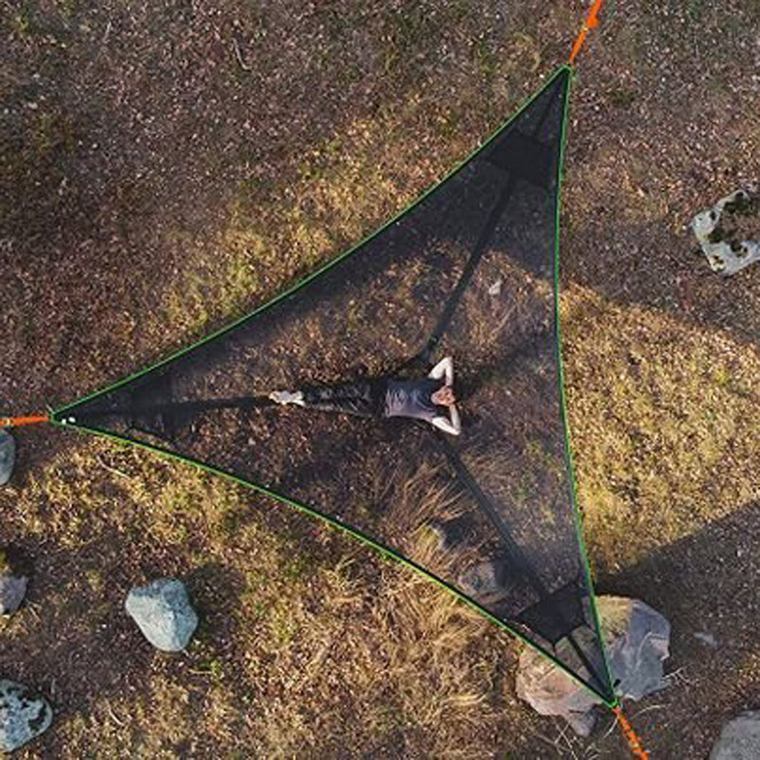 3-Punkt Camping Hängematte Dreieck | Bis 500 kg Tragkraft | Schwebend ohne ebenen Boden, Stauraumfächer für Outdoor &amp; Garten