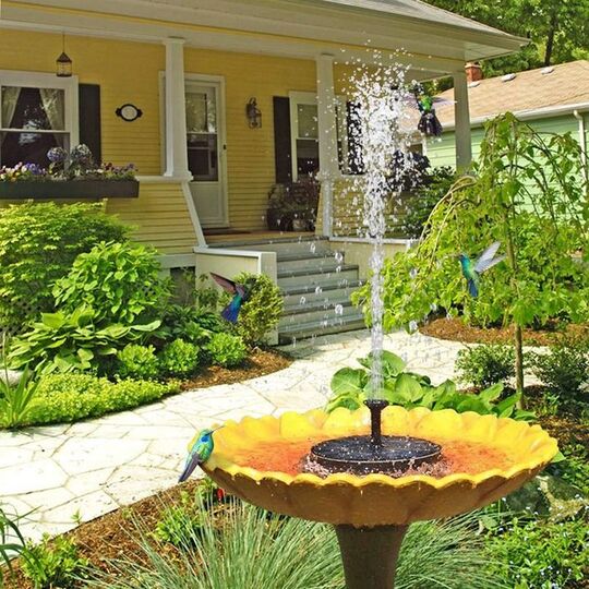 Schwimmender Solar Springbrunnen 1,6 W | Für Teich &amp; Vogeltränke | 6 Fontänenaufsätze kabellos | 80 cm Förderhöhe