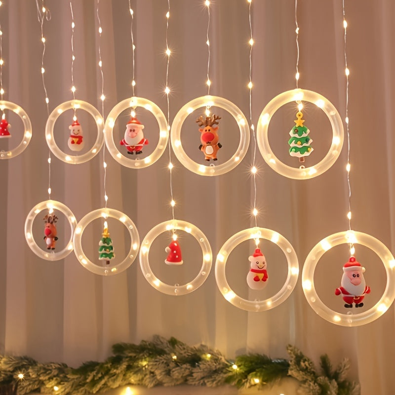 LED Weihnachtslichterkette mit Anhängern | Warmweiße Weihnachtsbeleuchtung mit Weihnachtsmann, Rentier und Schneemann für Innenräume
