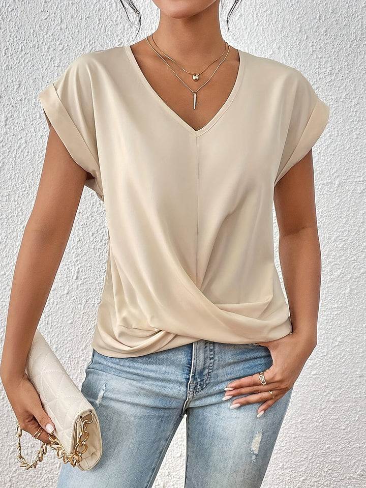Damen V-Ausschnitt T-Shirt mit lockerer Passform | Leichtes Basic-Shirt für Alltag und Freizeit | Größen S-2XL