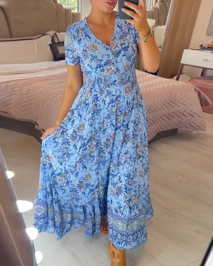 Schmeichelndes Sommerkleid aus Stretch-Baumwollmischung | V-Ausschnitt für feminine Linie | Bequem &amp; vielseitig | Größen XS–5XL