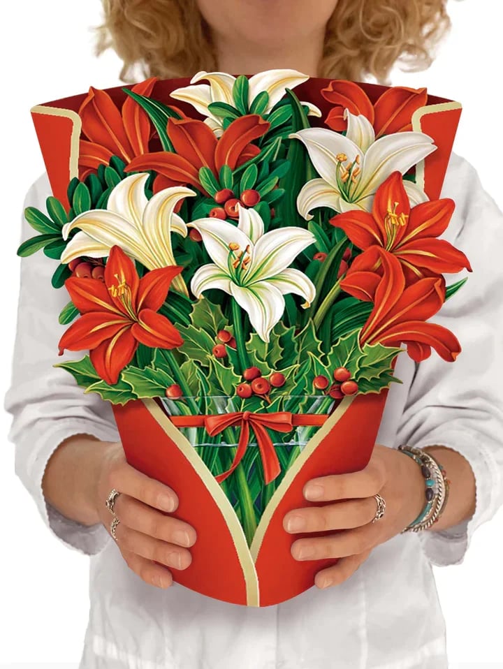 Pop-Up Papierblumenstrauß 3D | Blumenkarte mit Papiervase &amp; Grußkarte | Handgefertigt, langlebig | Deko-Geschenk 43×38 cm