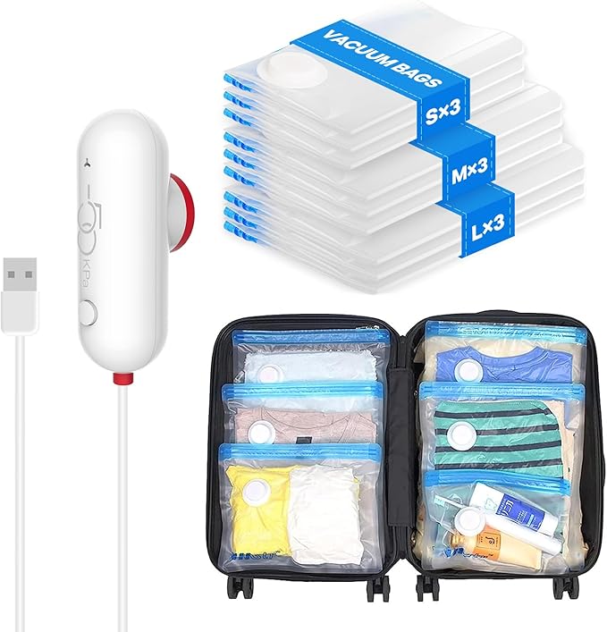 PackEase - Sacs sous vide pour gain de place avec pompe électrique