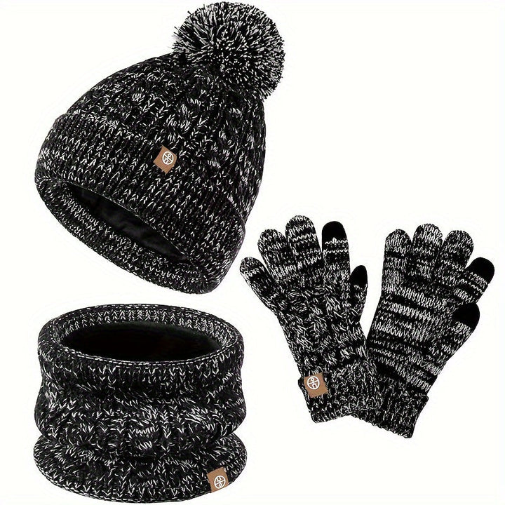 Damen Winterset 3-teilig mit Mütze, Schal und Handschuhen | Warmes Winteraccessoire-Set für kalte Tage, Alltag und Freizeit