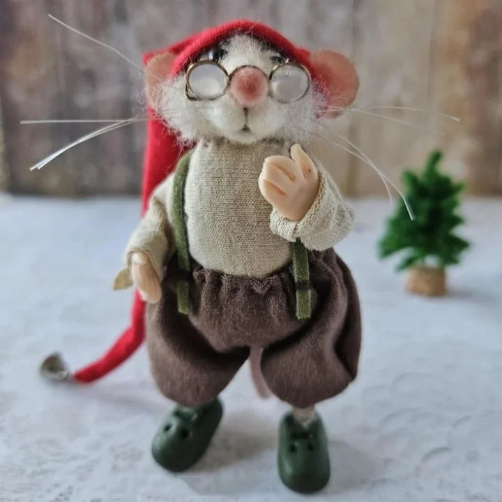 Weihnachtsanhänger Filzmaus | Handgefertigte Dekorationsfigur aus Naturmaterialien für Weihnachtsbaum &amp; Zuhause