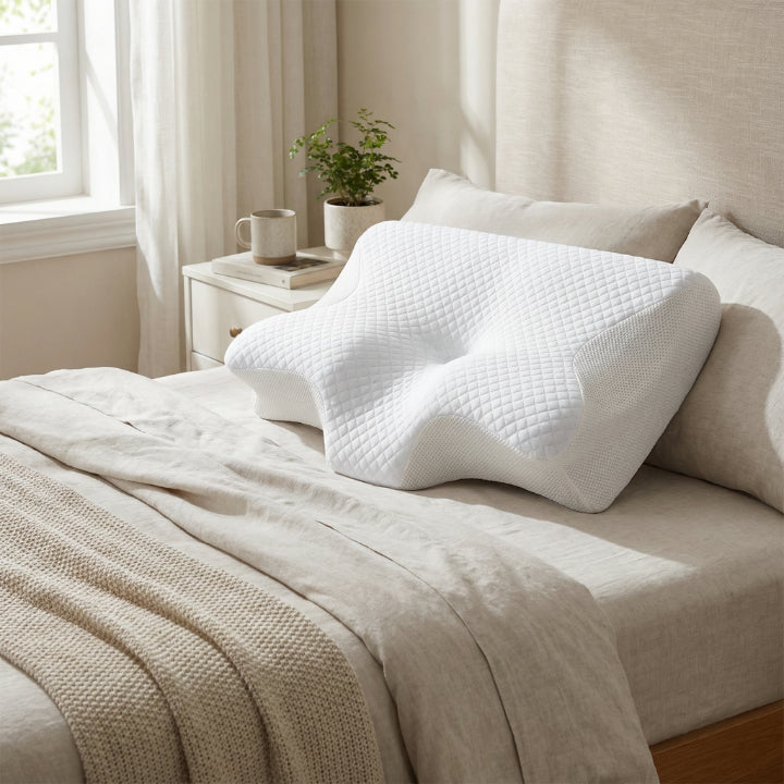 Ergonomisches Nackenstützkissen aus Memory Foam | Konturkissen für Seiten- &amp; Rückenschläfer | Druckentlastung für Nacken &amp; Schultern | Atmungsaktiv