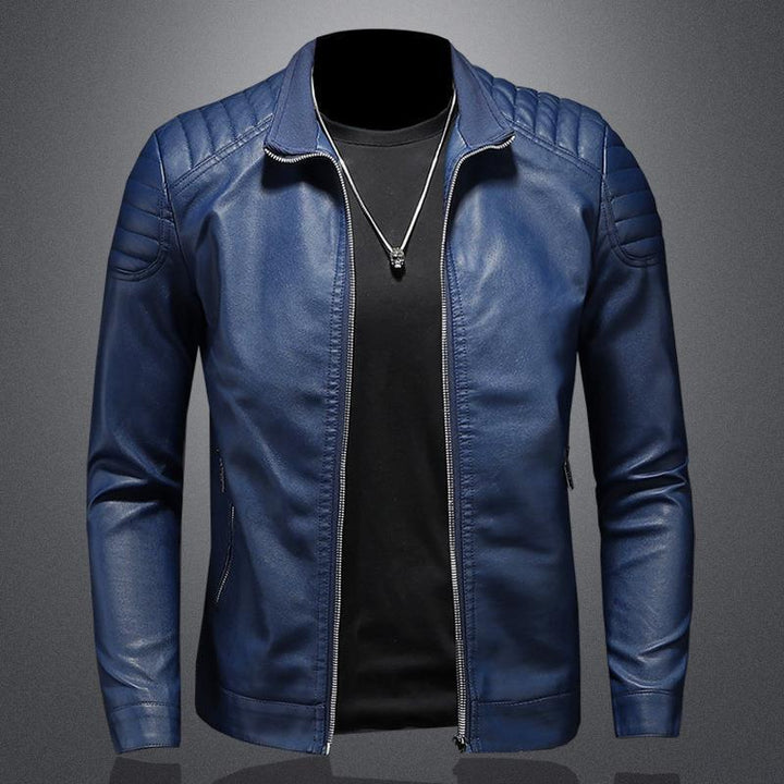 Herren Lederjacke | Leichte Jacke aus PU-Leder mit Reißverschluss und Steppdetails