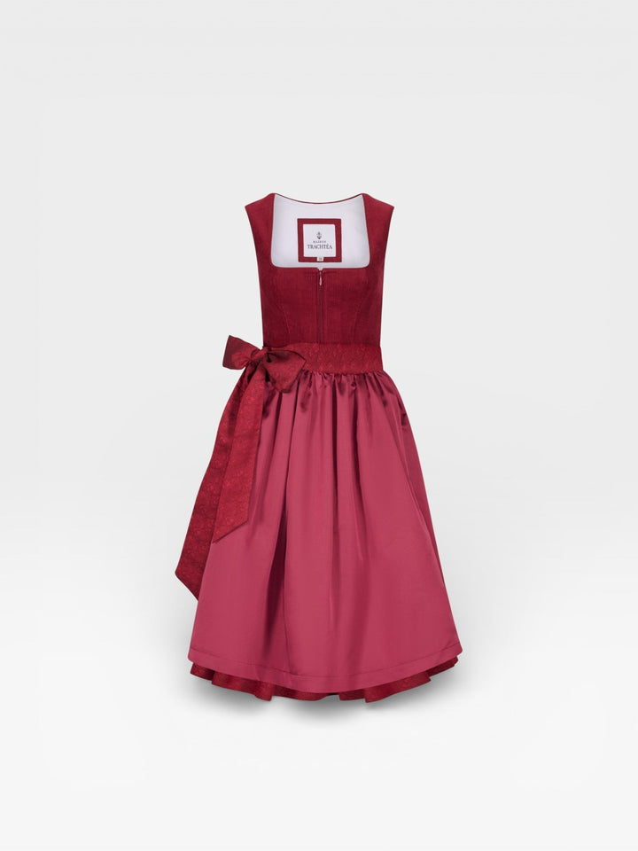 Dirndl Midi Damen | Cord-Dirndl mit 70 cm Rocklänge und figurbetontem Mieder für Oktoberfest und festliche Anlässe