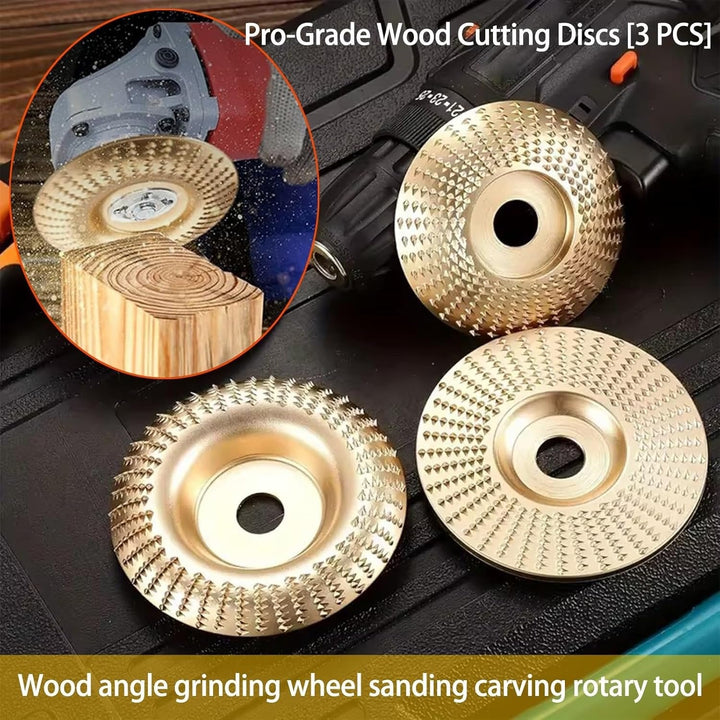 Set di dischi per intaglio in legno 3 pezzi per smerigliatrice angolare da 100 | Ø 4", foro 16 mm | Piatto/convesso/smussato per modellare e levigare