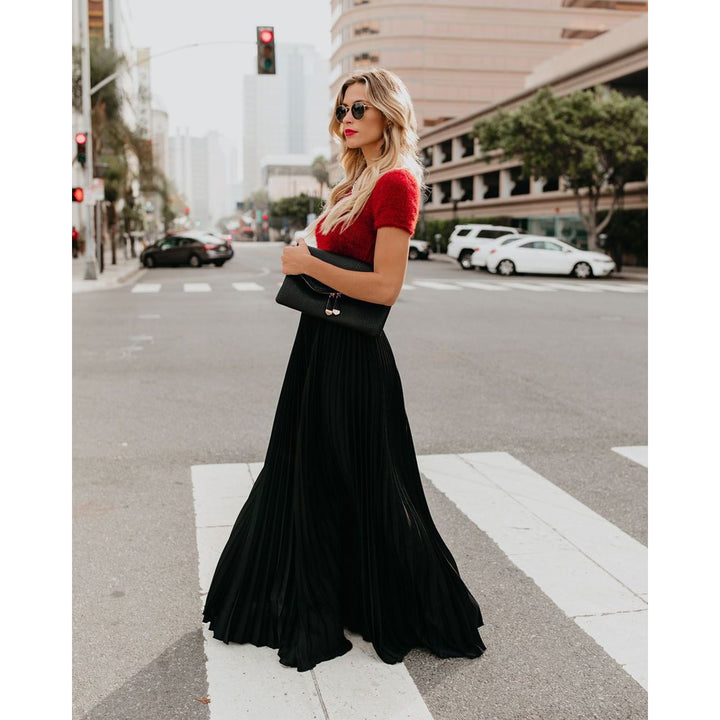 Damen Faltenrock | Eleganter Midi-Rock mit Elastikbund | Vielseitig &amp; Figurschmeichelnd