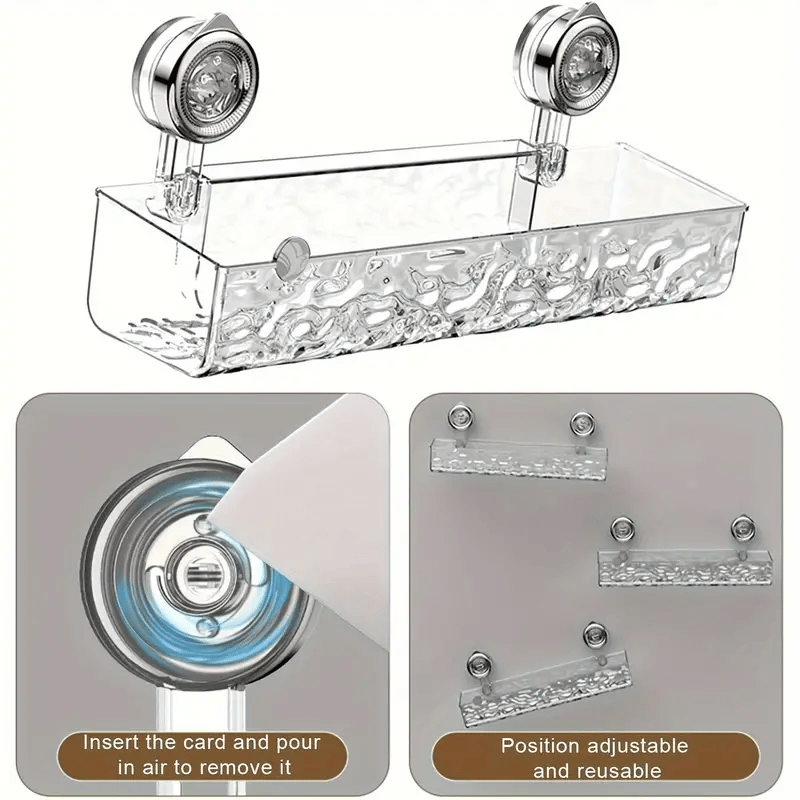 Duschregal mit Saugnäpfen 30,8 cm | Transparente Badezimmerablage ohne Bohren | Mit Haken für Shampoo, Seife &amp; Badzubehör