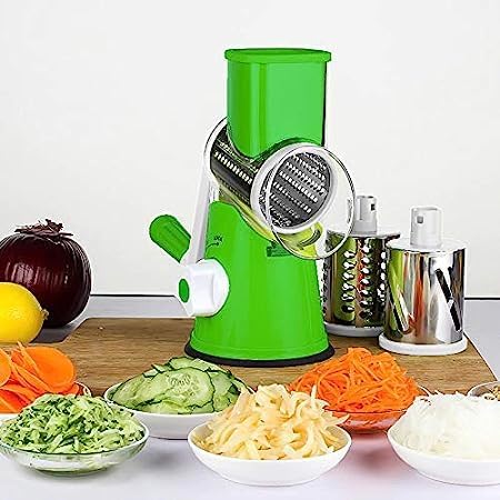 Multifunctional 3-in-1 vegetable cutter | Rotating grater, stainless steel blades | Cut, grate &amp; grind, compact &amp; safe