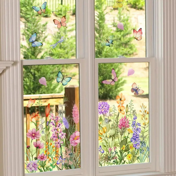 Adesivo per finestra motivo floreale 30×60 cm | stampato su entrambi i lati, colori intensi | lavabile e rimovibile senza residui | PVC