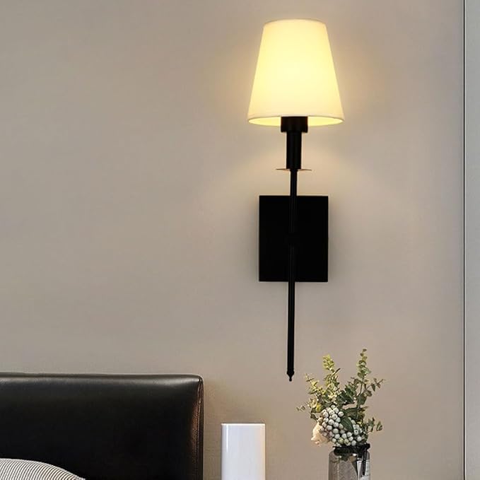 Kabellose, wiederaufladbare Wandleuchte mit Stoffschirm | USB-C | Bis zu 20 Std. Laufzeit | 3 Lichtmodi, dimmbar | 58×15 cm
