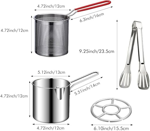 Edelstahl Frittiertopf mit Siebeinsatz | Öl-Sparender Frittier- &amp; Kochtopf für Induktion und Gas | 13 cm