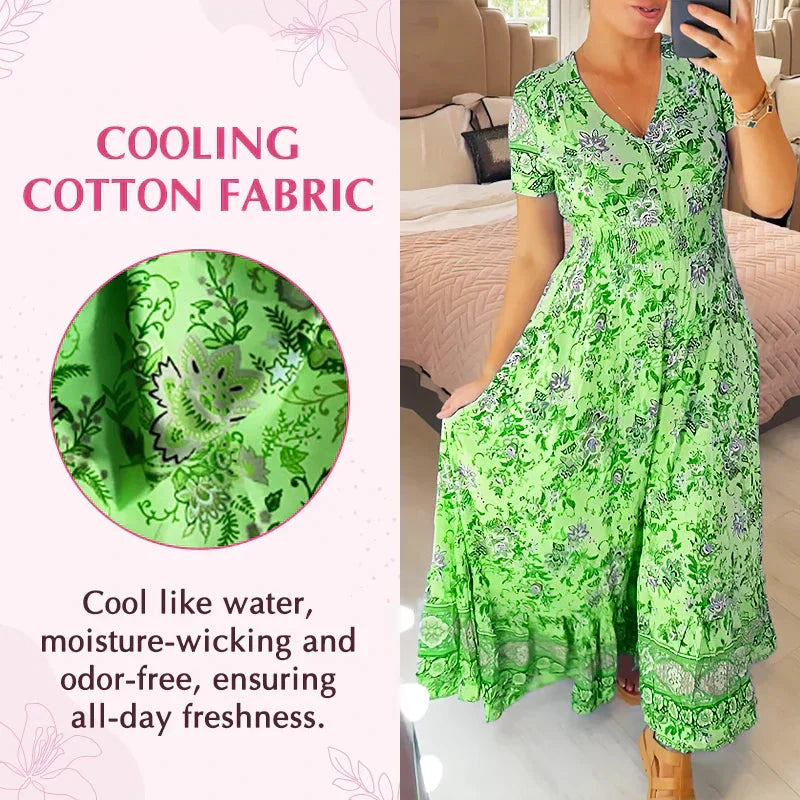 Schmeichelndes Sommerkleid aus Stretch-Baumwollmischung | V-Ausschnitt für feminine Linie | Bequem &amp; vielseitig | Größen XS–5XL
