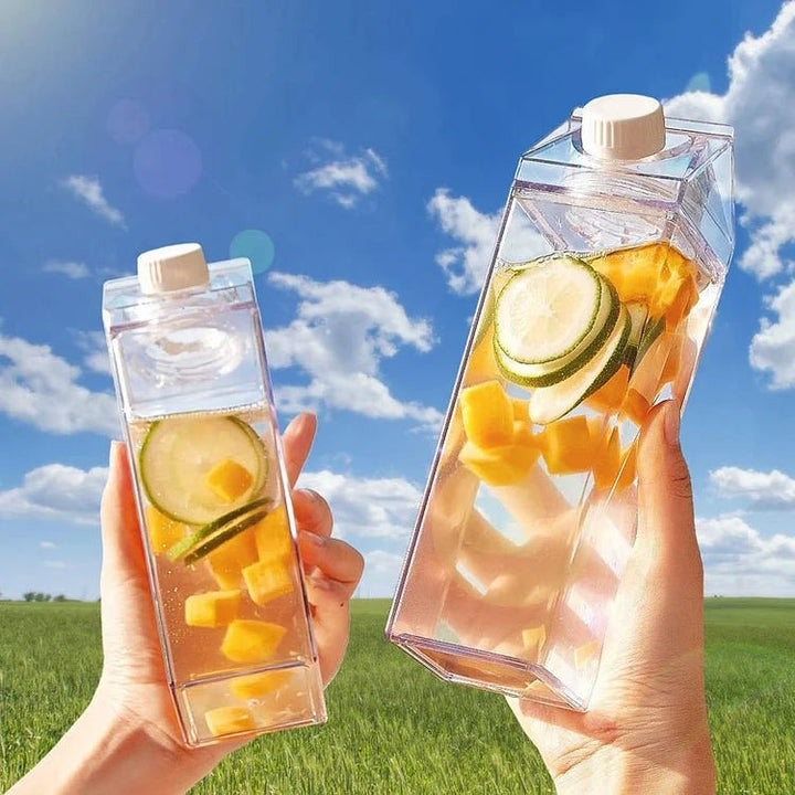 Juomapullo maitopakkauksen muotoilulla 500/1000 ml – HydraCube | 100 % vuotamaton, BPA-vapaa | Täyttömäärä heti näkyvissä