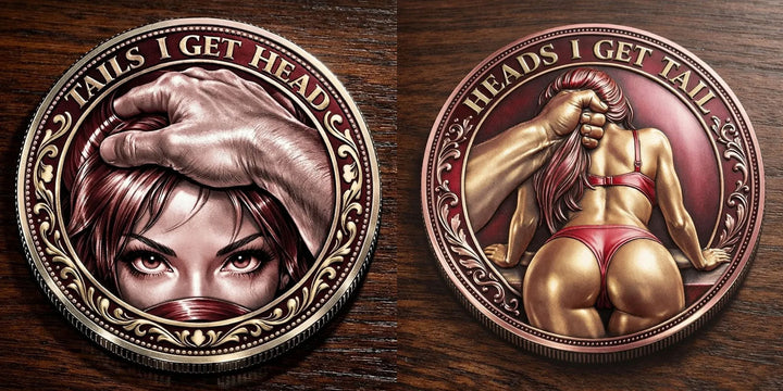 Metallene Challenge Coin „Heads I Get Tails“ | Doppelseitiges 3D-Relief mit Emaille-Akzenten | Sammler-Token für Games &amp; Geschenk