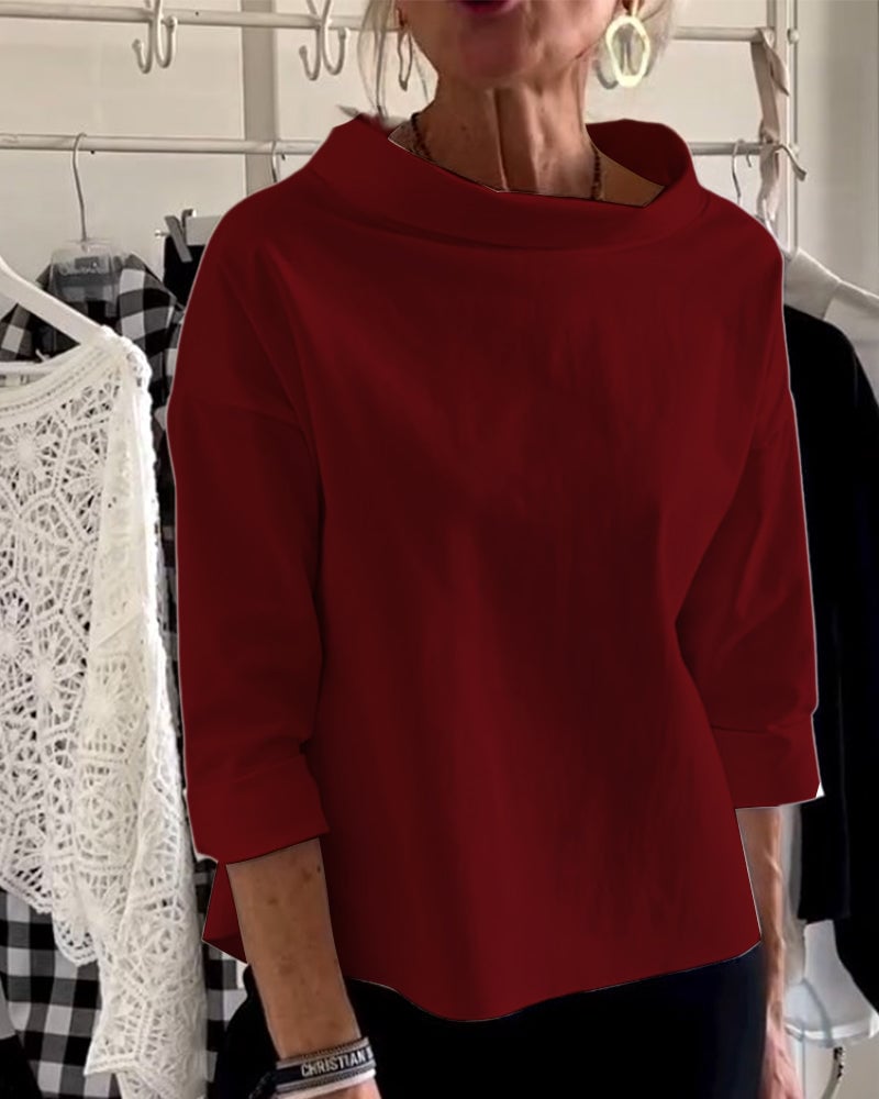 Top donna ampio con look a collo alto e maniche 3/4 | Taglio off-shoulder | Morbido e comodo per tutti i giorni | Design semplice