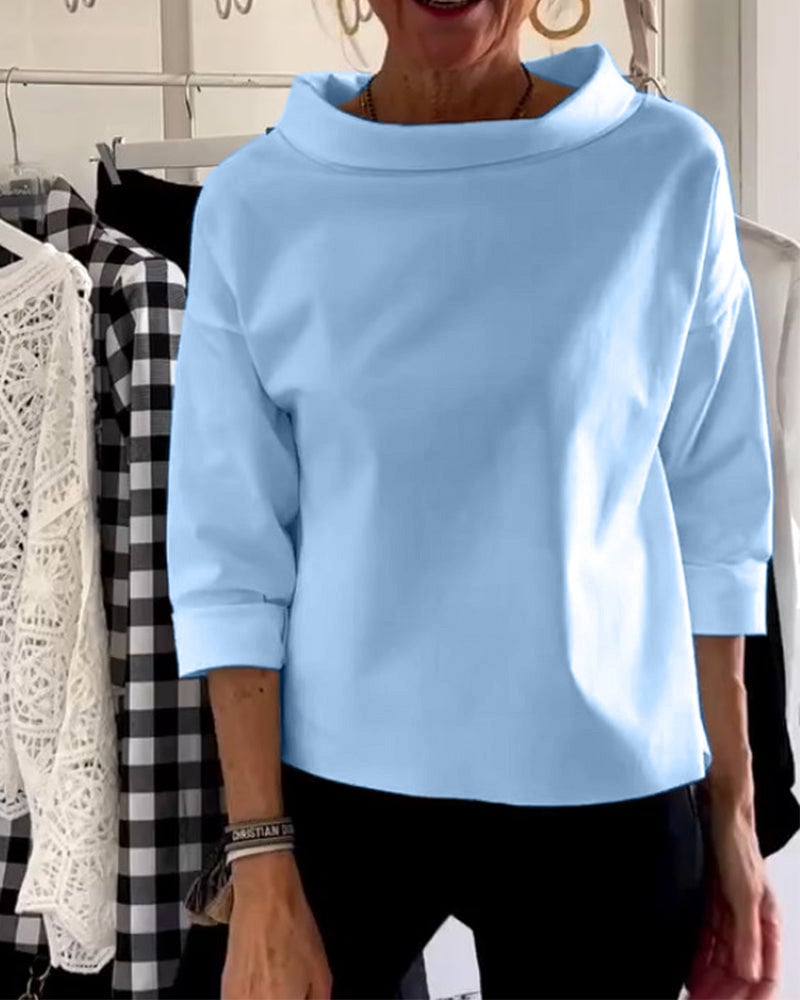 Top donna ampio con look a collo alto e maniche 3/4 | Taglio off-shoulder | Morbido e comodo per tutti i giorni | Design semplice