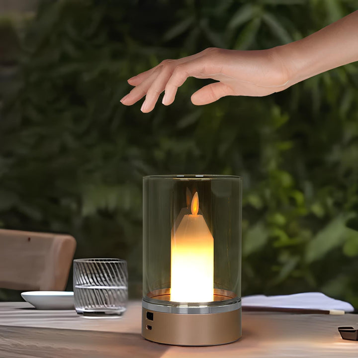 LED Kerzenlampe kabellos mit Gestensteuerung | Dimmbares warmweißes Licht | 6–8 Std. Akkulaufzeit, 8,6 x 13 cm